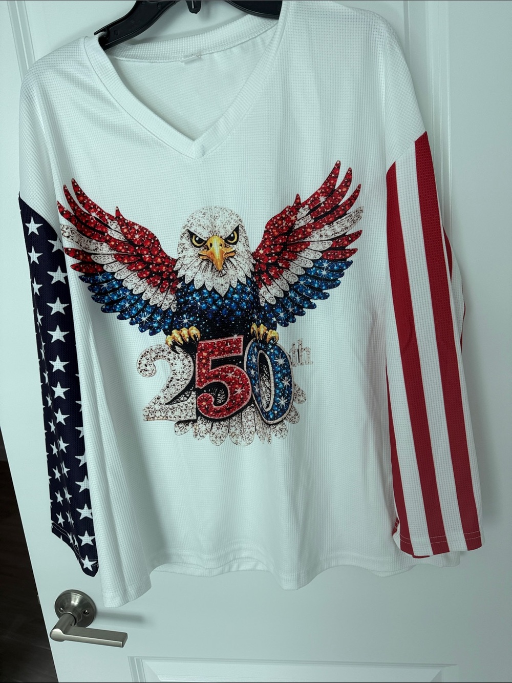 Patriotic Eagle 25th Anniversary Womenโs Long Sleeve Top - White XL